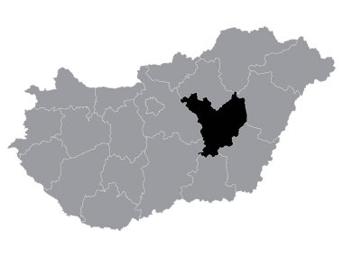 Macaristan 'ın Jasz Nagykun Szolnok Bölgesi Siyah Konum Haritası Macaristan' ın Gri Haritası içinde
