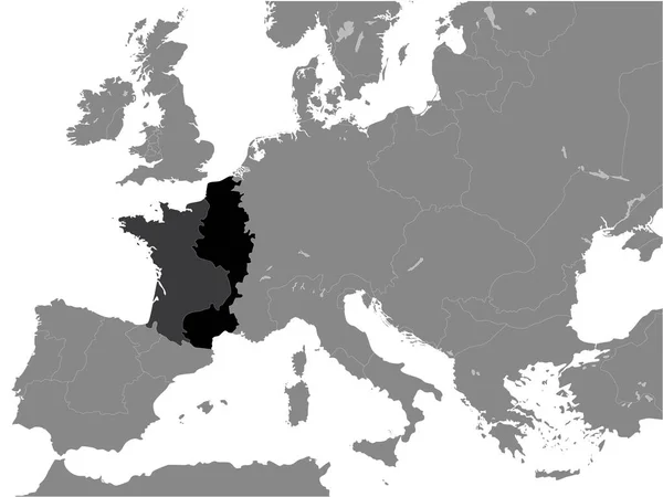 Mapa Plano Negro Del Reino Francia Año 1190 Dentro Gray — Vector de stock
