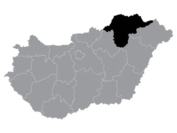 Czarna Mapa Lokalizacji Węgierskiego Regionu Borsod Abauj Zemplen Obrębie Szarej — Wektor stockowy