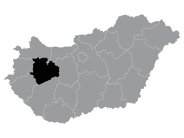 Schwarze Landkarte Der Ungarischen Region Vas Innerhalb Der Grauen Landkarte — Stockvektor