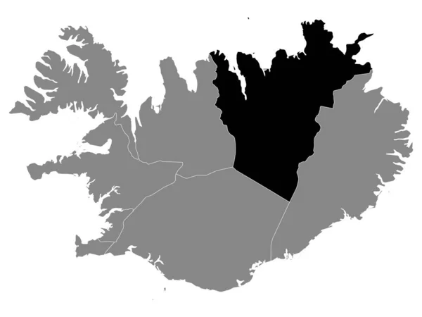 Északkelet Nordurland Eystra Izlandi Régió Fekete Térképe Izland Szürke Térképén — Stock Vector