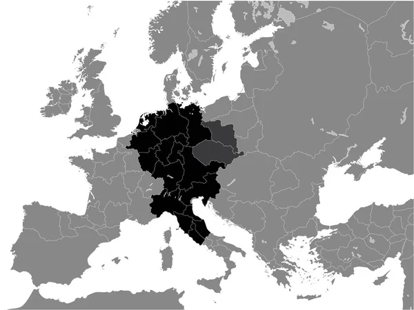Czarna Płaska Mapa Świętego Cesarstwa Rzymskiego Rok 1000 Wewnątrz Szarej — Wektor stockowy