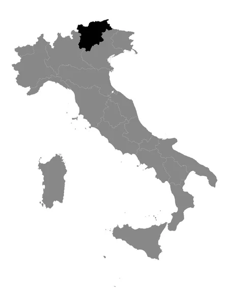 Black Location Χάρτης Ιταλικής Περιοχής Trentino Alto Adige Grey Map — Διανυσματικό Αρχείο