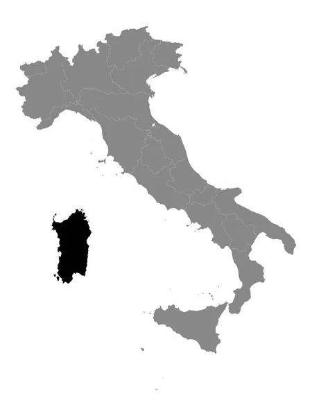 Mapa Negro Región Italiana Cerdeña Grey Mapa Italia — Vector de stock