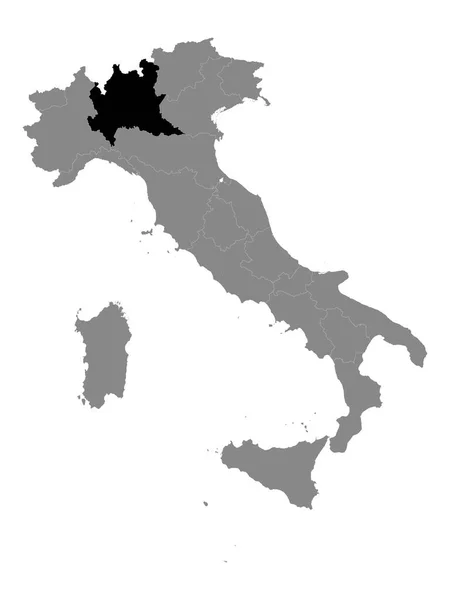 Schwarze Landkarte Der Italienischen Region Lombardei Innerhalb Der Grauen Landkarte — Stockvektor