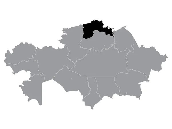 Schwarze Landkarte Der Italienischen Region Nordkasachstan Innerhalb Der Grauen Landkarte — Stockvektor