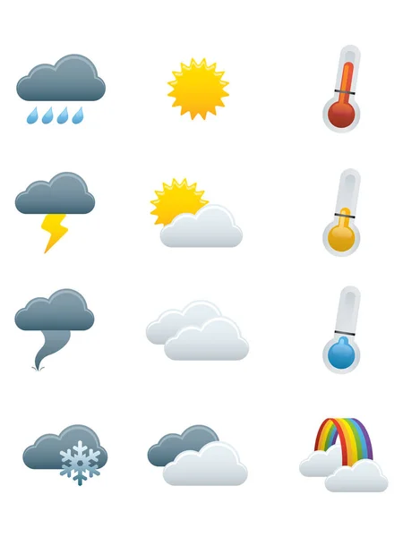 Detailed Colored Weather Forecast Icons Set Collection — Stock Vector