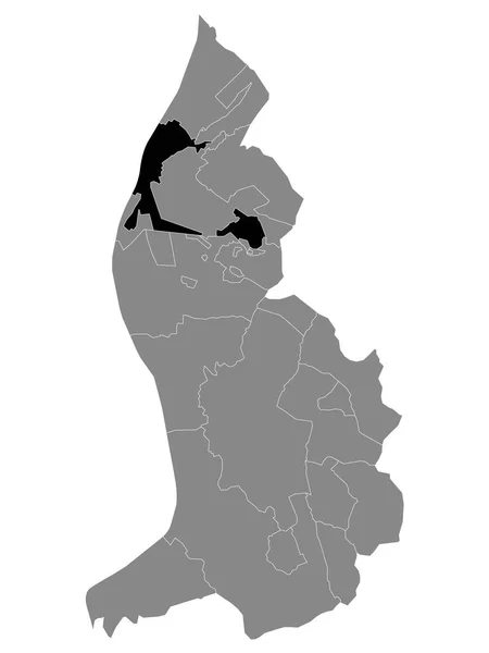 列支敦士登灰色地图中甘普林地区加龙斯泰纳群落的黑色位置图 — 图库矢量图片