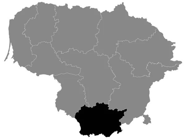 Schwarze Landkarte Der Litauischen Grafschaft Alytus Innerhalb Der Grauen Landkarte — Stockvektor