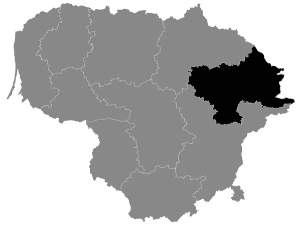 Schwarze Landkarte Der Litauischen Grafschaft Utena Innerhalb Der Grauen Landkarte — Stockvektor