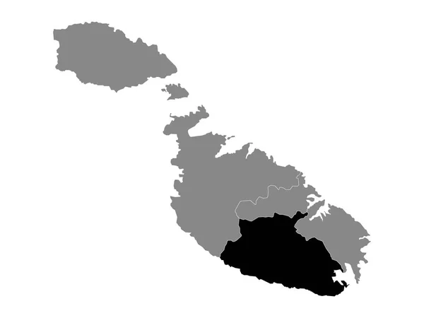 몰타의흑 Maltese Southern Region Grey Map Malta — 스톡 벡터