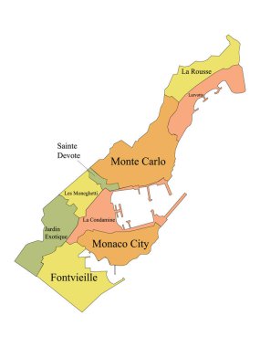 Renkli Etiketli Avrupa Monako Ülkesi Haritası