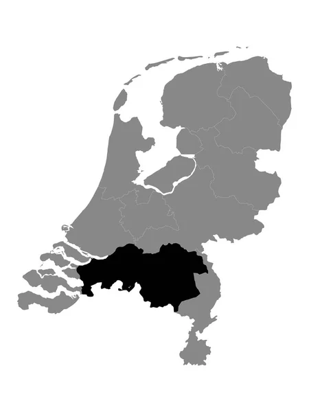 オランダ北ブラバント州の黒い場所オランダの灰色の地図 — ストックベクタ