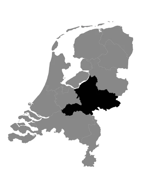 Hollanda Nın Gelderland Eyaletinin Siyah Konum Haritası Hollanda Nın Gri — Stok Vektör