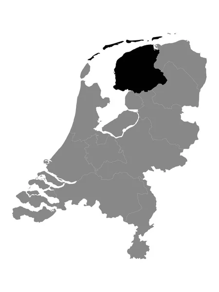 Negro Mapa Ubicación Provincia Holandesa Frisia Dentro Grey Mapa Países — Vector de stock