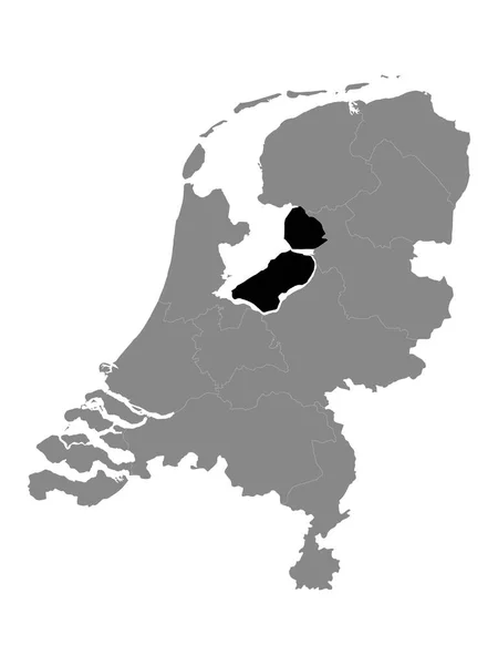 Hollanda Nın Flevoland Ili Siyah Konum Haritası Hollanda Nın Gri — Stok Vektör