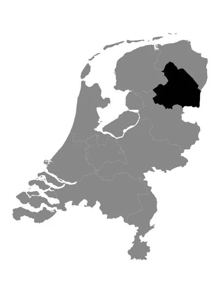 Negro Mapa Ubicación Provincia Holandesa Drenthe Grey Mapa Países Bajos — Vector de stock