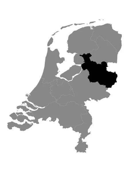 Hollanda Nın Overijssel Eyaletinin Siyah Konum Haritası Hollanda Nın Gri — Stok Vektör