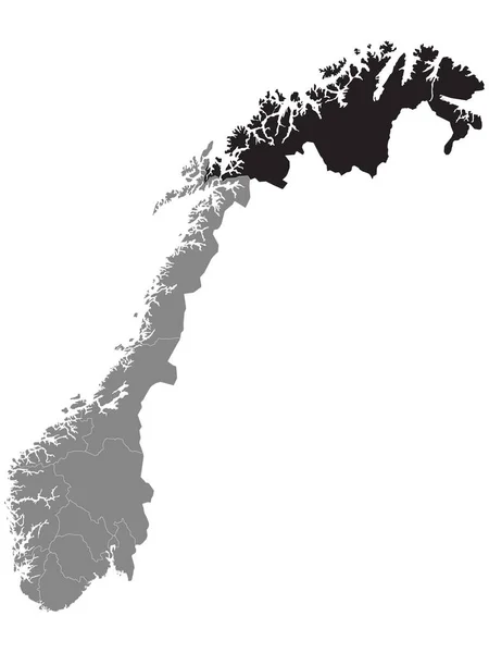 Czarna Mapa Lokalizacji Norweskiego Troms Finnmark County Grey Map Norway — Wektor stockowy