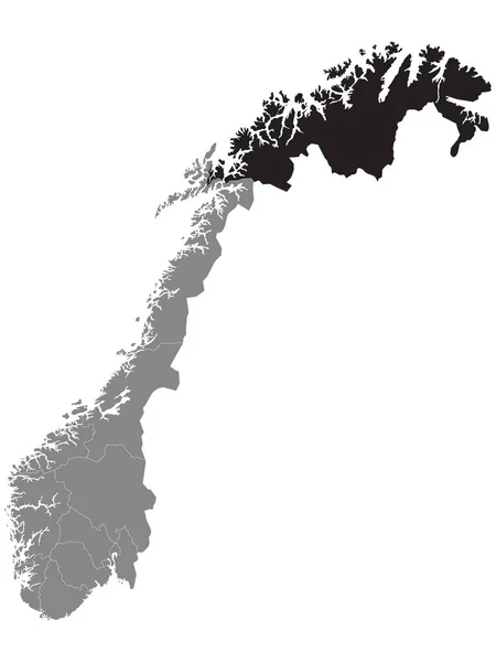 Black Location Map Norwegian Troms Finnmark County Grey Map Norway — Stockový vektor