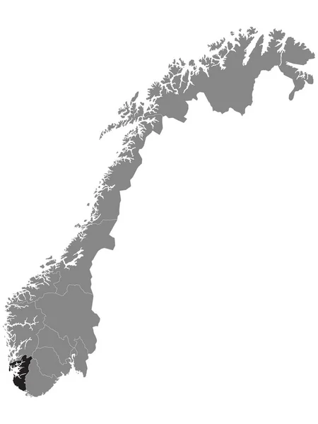 Карта Чёрного Расположения Норвежского Округа Рогаленд Пределах Серой Карты Норвегии — стоковый вектор