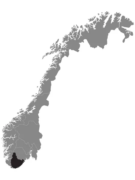 Czarna Mapa Lokalizacji Norweskiego Hrabstwa Agder Obrębie Grey Map Norway — Wektor stockowy