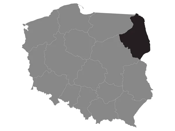 Czarna Mapa Lokalizacji Województwa Podlaskiego Szarej Mapa Polski — Wektor stockowy