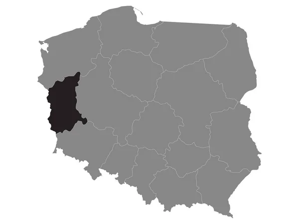 Czarna Mapa Lokalizacji Polski Lubuskiej Obrębie Szarej Mapy Polski — Wektor stockowy