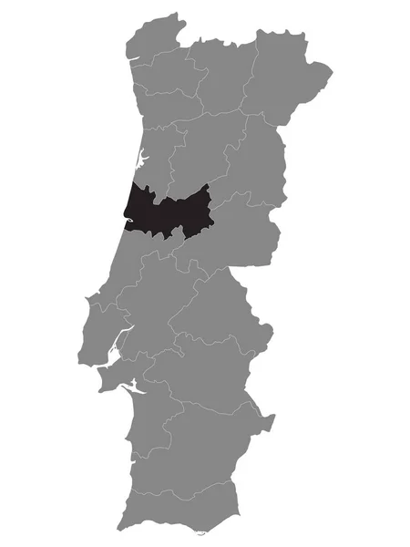 Černá Mapa Umístění Portugalské Čtvrti Coimbra Šedé Mapě Portugalska — Stockový vektor