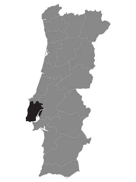 Black Location Map Portuguese Lisbon District Grey Map Portugal — Stock Vector