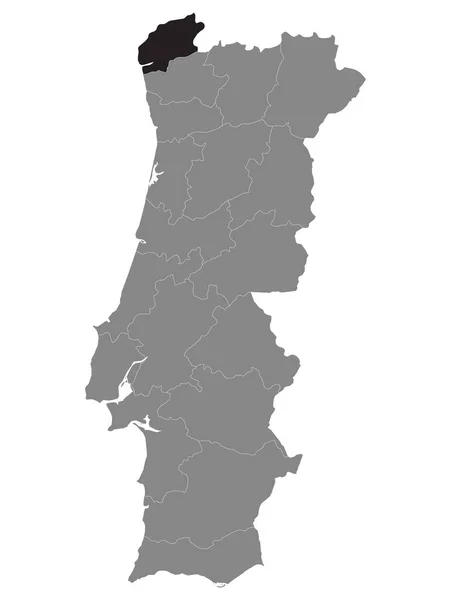 Černá Mapa Umístění Portugalské Čtvrti Viana Castelo Šedé Mapě Portugalska — Stockový vektor