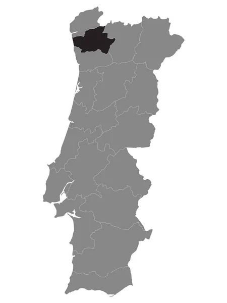 Mapa Localização Distrito Braga Português Dentro Grey Mapa Portugal —  Vetores de Stock