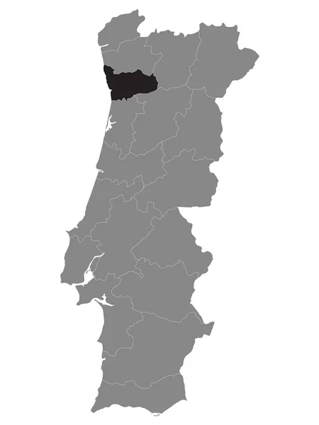 Černá Mapa Umístění Portugalské Porto District Grey Map Portugal — Stockový vektor