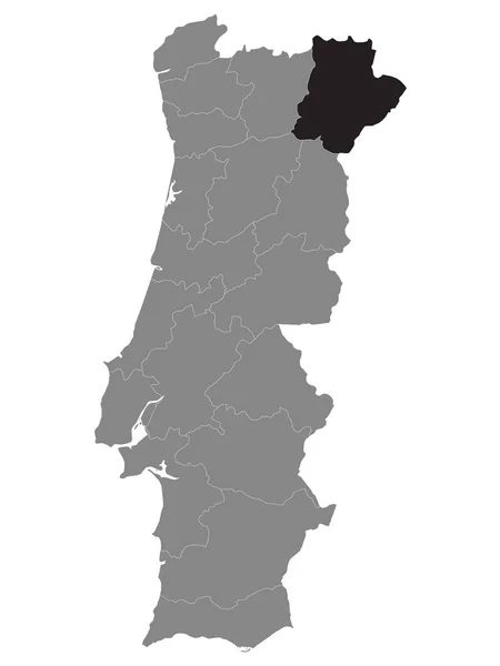 Svart Läge Karta Över Portugisiska Braganca District Inom Grey Map — Stock vektor