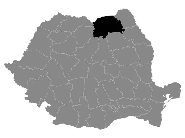罗马尼亚苏克雷瓦县在罗马尼亚灰色地图中的黑人位置图 — 图库矢量图片