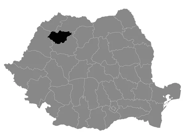 Schwarze Landkarte Des Rumänischen Salaj County Innerhalb Der Grauen Landkarte — Stockvektor