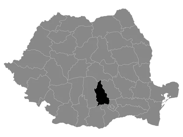 Černá Mapa Lokality Rumunského Hrabství Dambovita Rámci Šedé Mapy Rumunska — Stockový vektor