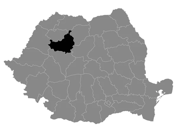 Negro Mapa Ubicación Rumano Cluj County Dentro Grey Mapa Rumania — Vector de stock