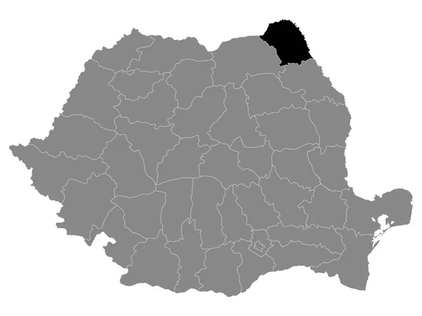 Negro Mapa Ubicación Rumano Botosani County Dentro Grey Mapa Rumania — Vector de stock