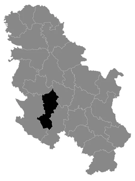 Schwarze Landkarte Des Serbischen Bezirks Mähren Innerhalb Der Grauen Landkarte — Stockvektor