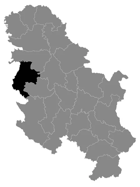 Peta Lokasi Hitam Dari Distrik Serbia Macva Dalam Peta Abu - Stok Vektor