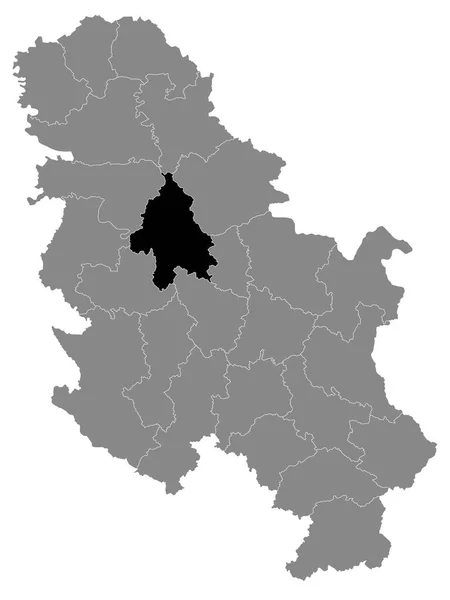 Czarna Mapa Lokalizacji Serbskiego Miasta Belgrad Szarej Mapa Serbii — Wektor stockowy