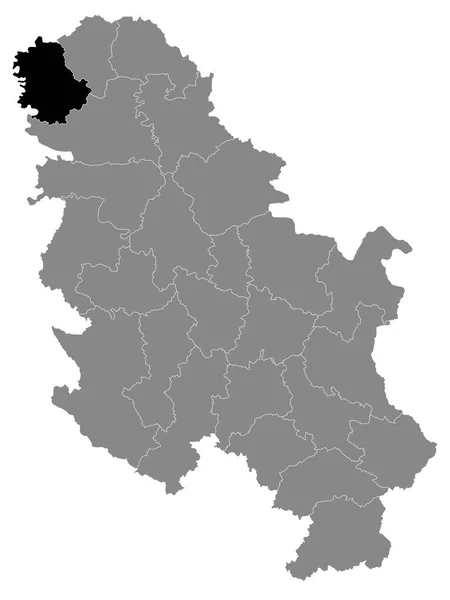 Czarna Mapa Lokalizacji Serbskiego Dystryktu West Backa Szarej Mapa Serbii — Wektor stockowy