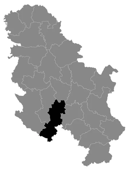 Zwarte Plattegrond Van Het Servische District Raska Grey Map Serbia — Stockvector