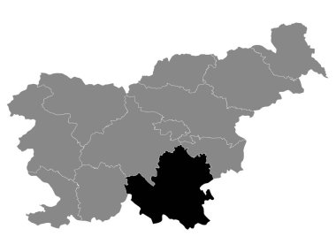 Slovenya 'nın Güneydoğu Slovenya İstatistik Bölgesi Siyah Konum Haritası Gri Slovenya Haritası