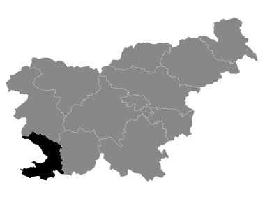 Slovenya 'nın Gri Haritası İçindeki Slovenya Sahil Karst İstatistik Bölgesi Siyah Konum Haritası