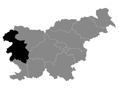 Slovenya 'nın Gri Haritası dahilinde Slovenya' nın Gorizia İstatistik Bölgesinin Siyah Konum Haritası