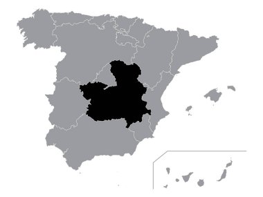 İspanya 'nın Gri Haritası İçindeki İspanyol Özerk Topluluğu Siyah Konum Haritası