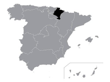 İspanya 'nın Gri Haritası İçinde İspanyol Özerk Navarre Topluluğu Siyah Konum Haritası