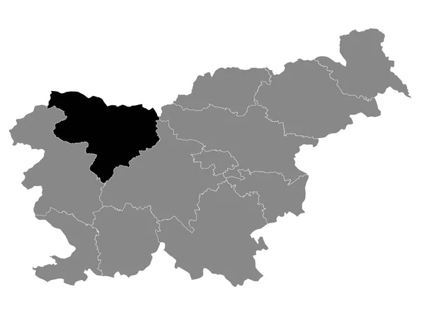 Schwarze Landkarte Der Slowenischen Statistikregion Oberkrain Innerhalb Der Grauen Landkarte — Stockvektor
